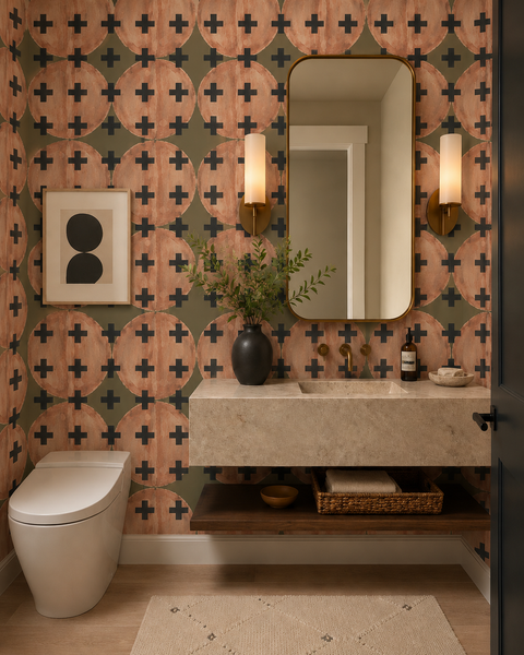 81425 Olive Blossom + Black Non-Woven Fibre Wallcovering