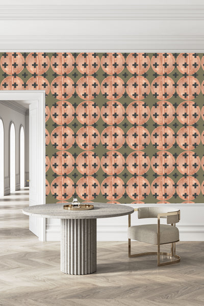 81425 Olive Blossom + Black Non-Woven Fibre Wallcovering